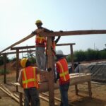 roof truss timber being prepared