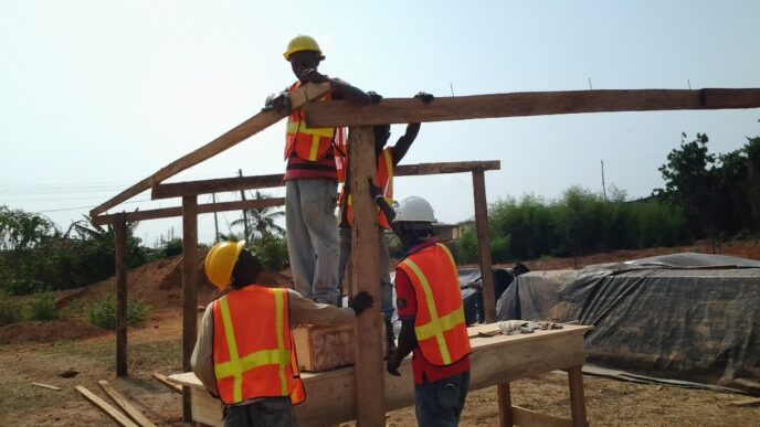 roof truss timber being prepared