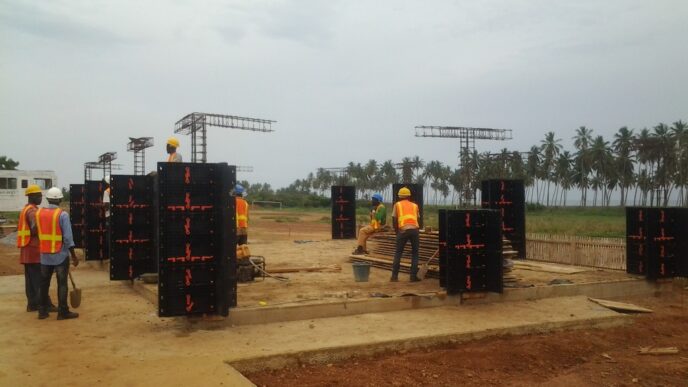 Lawrence Mensah demonstrating plastic formwork