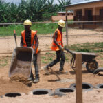 image: play ground elements being built