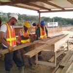 roof truss timber being prepared