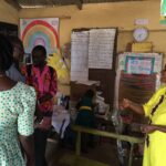 The new head teachers admiring the KG2 classroom at Dominase